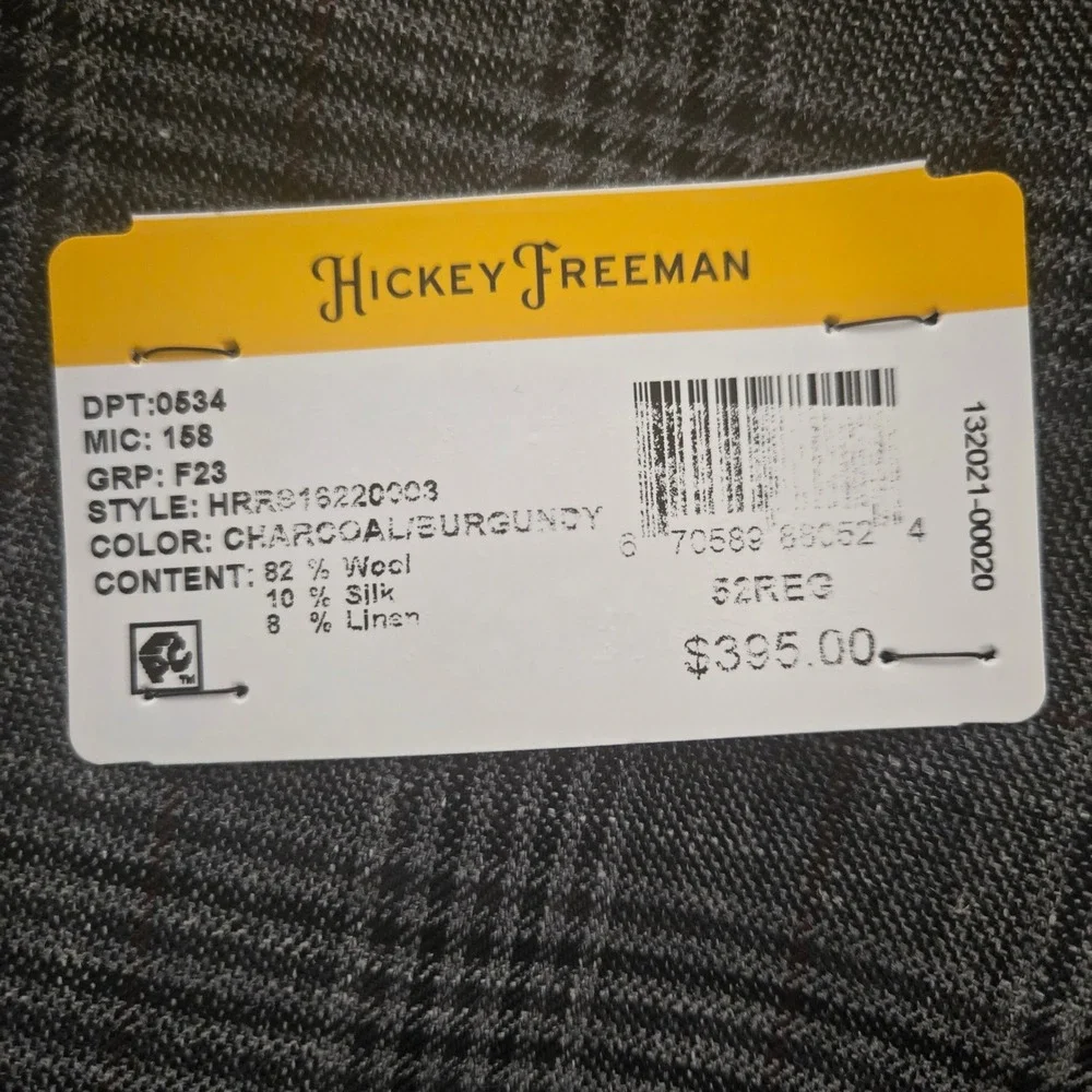 Hickey Freeman Blazer Mens 52R Grey Plaid Wool Silk Linen Classic Fit Sport Coat
